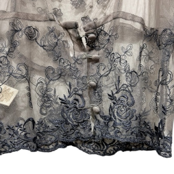 Free People Show Pony Lady Pewter Beaded Mesh Top Sz L - Picture 12 of 16